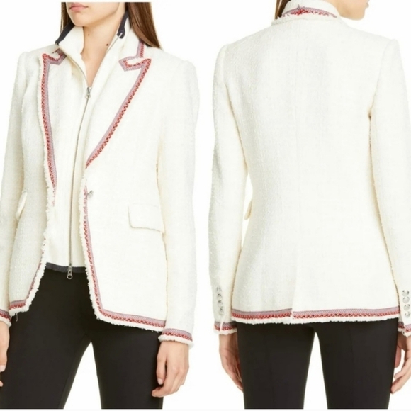 Veronica Beard Raw Edge Cutaway White Tweed Dickey Blazer with Red Trim 0 - Picture 17 of 17